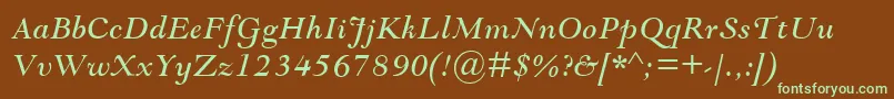 GoudyModernMtItalic-fontti – vihreät fontit ruskealla taustalla