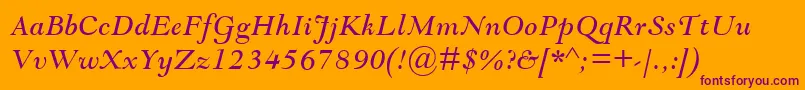 GoudyModernMtItalic-fontti – violetit fontit oranssilla taustalla