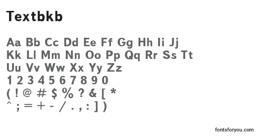 Czcionka Textbkb – alfabet, cyfry, specjalne znaki