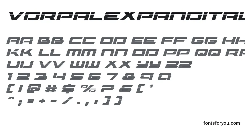 A fonte Vorpalexpandital – alfabeto, números, caracteres especiais