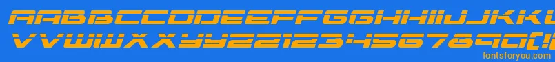 Vorpalexpandital-Schriftart – Orangefarbene Schriften auf blauem Hintergrund