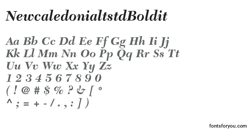 Schriftart NewcaledonialtstdBoldit – Alphabet, Zahlen, spezielle Symbole