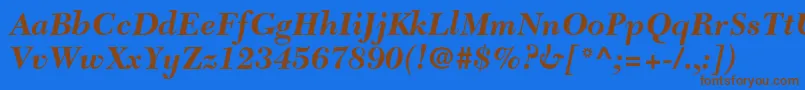 NewcaledonialtstdBoldit-Schriftart – Braune Schriften auf blauem Hintergrund