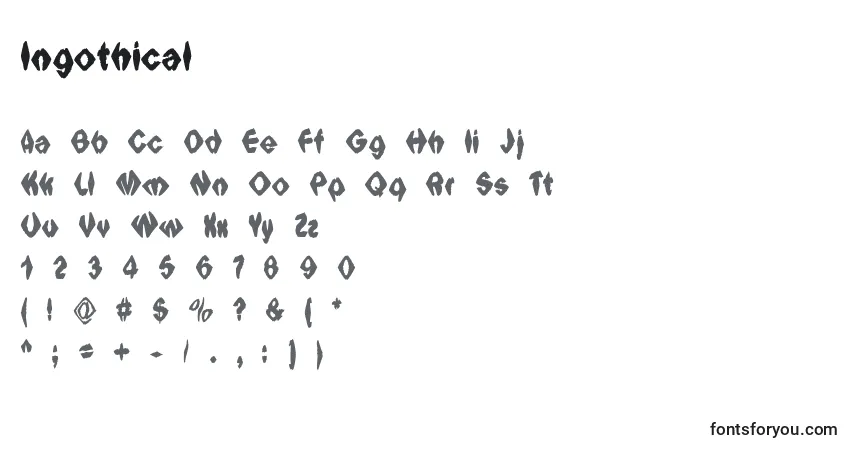 Czcionka Ingothical – alfabet, cyfry, specjalne znaki