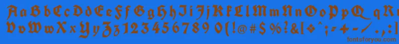 フォントKochFrakturGesperrtUnz1a – 茶色の文字が青い背景にあります。