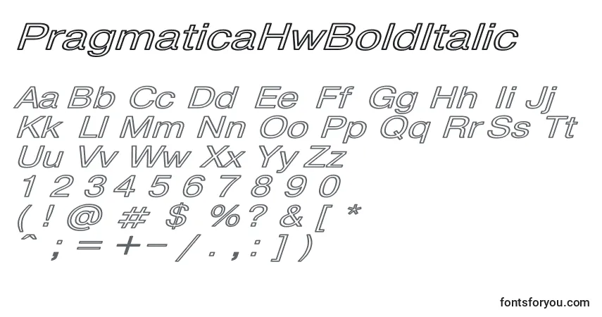 Schriftart PragmaticaHwBoldItalic – Alphabet, Zahlen, spezielle Symbole
