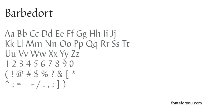 Barbedort-fontti – aakkoset, numerot, erikoismerkit