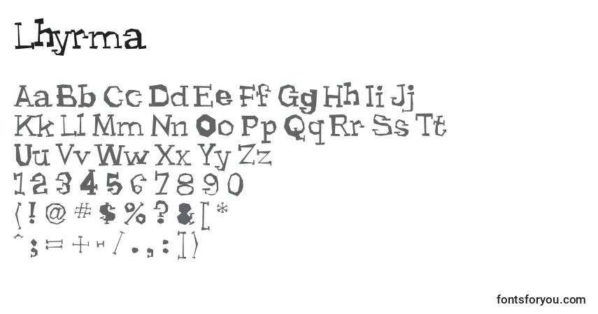 Czcionka Lhyrma – alfabet, cyfry, specjalne znaki