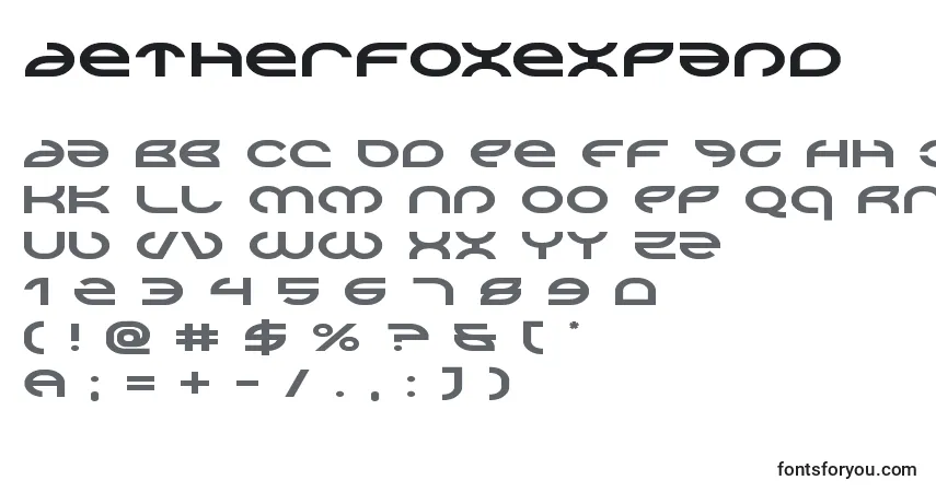 A fonte Aetherfoxexpand – alfabeto, números, caracteres especiais