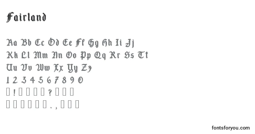 Czcionka Fairland – alfabet, cyfry, specjalne znaki