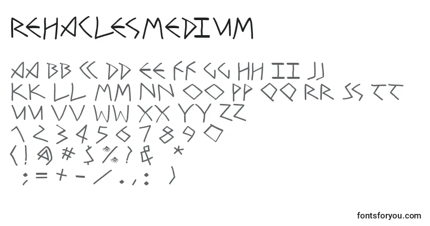 Czcionka RehaclesMedium – alfabet, cyfry, specjalne znaki