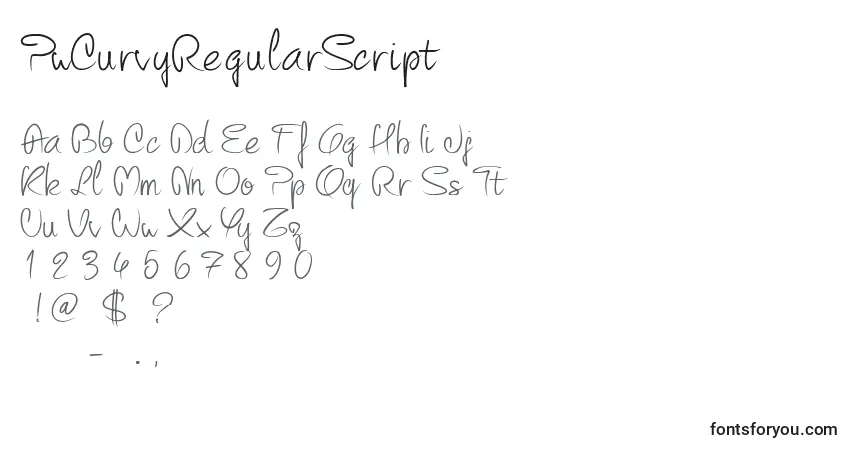 Czcionka PwCurvyRegularScript – alfabet, cyfry, specjalne znaki
