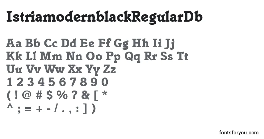 Czcionka IstriamodernblackRegularDb – alfabet, cyfry, specjalne znaki