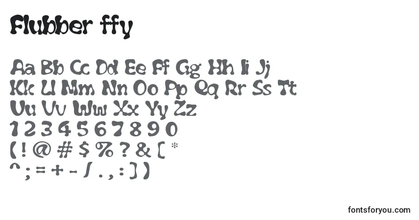 Czcionka Flubber ffy – alfabet, cyfry, specjalne znaki