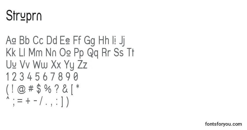 A fonte Struprn – alfabeto, números, caracteres especiais