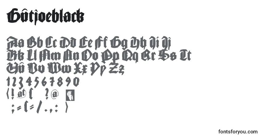 Czcionka Gutjoeblack – alfabet, cyfry, specjalne znaki