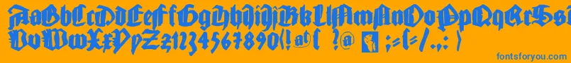 Weitere Informationen zur Gutjoeblack-Schriftart Gutjoeblack-Schriftart – Blaue Schriften auf orangefarbenem Hintergrund