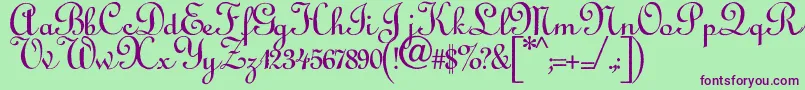 Czcionka Annabelantiquescript – fioletowe czcionki na zielonym tle