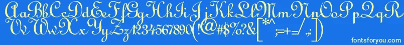 Fonte Annabelantiquescript – fontes amarelas em um fundo azul