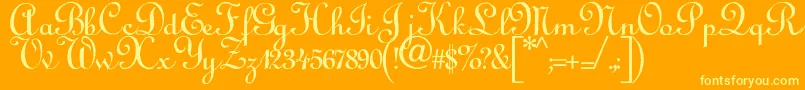 Annabelantiquescript-Schriftart – Gelbe Schriften auf orangefarbenem Hintergrund