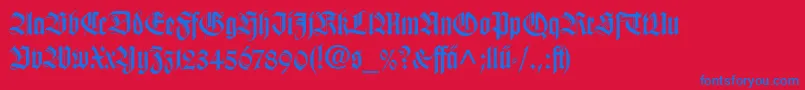 WilhelmKlingsporGotischLtDfr-Schriftart – Blaue Schriften auf rotem Hintergrund
