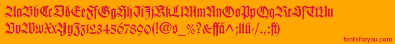 WilhelmKlingsporGotischLtDfr-Schriftart – Rote Schriften auf orangefarbenem Hintergrund