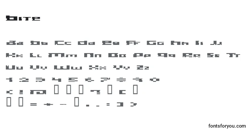 Czcionka Bite – alfabet, cyfry, specjalne znaki