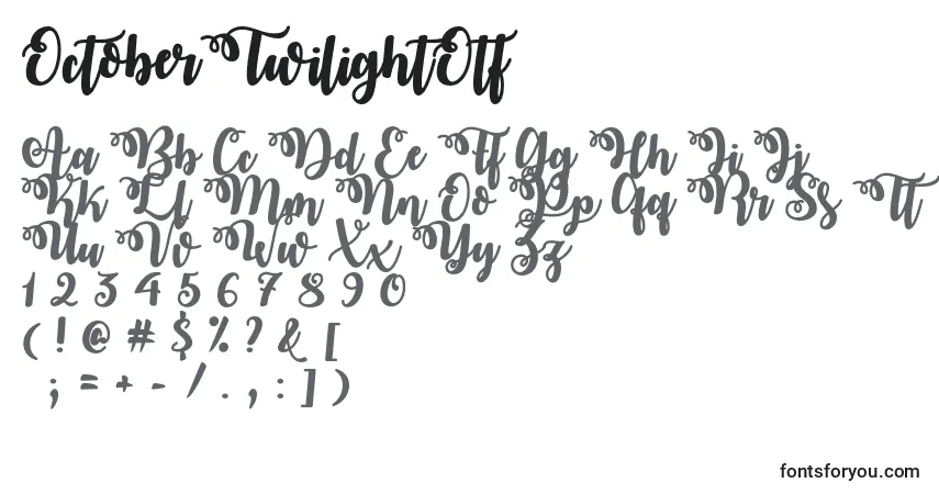 Czcionka OctoberTwilightOtf – alfabet, cyfry, specjalne znaki