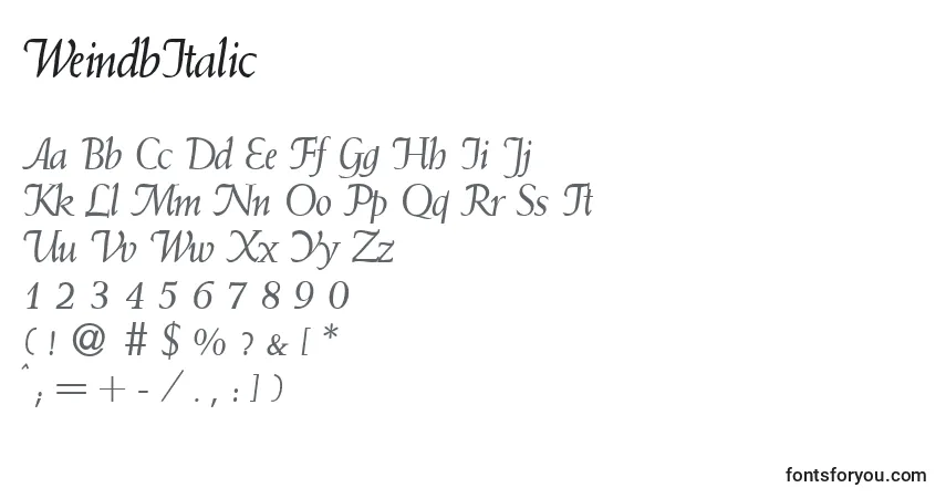Schriftart WeindbItalic – Alphabet, Zahlen, spezielle Symbole