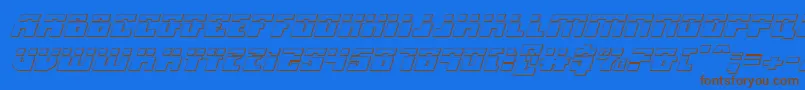 フォントMicronianLaser3DItalic – 茶色の文字が青い背景にあります。