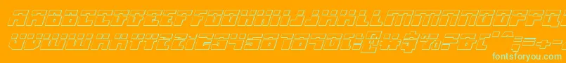 MicronianLaser3DItalic-fontti – vihreät fontit oranssilla taustalla