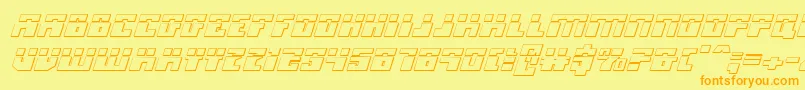 MicronianLaser3DItalic-Schriftart – Orangefarbene Schriften auf gelbem Hintergrund
