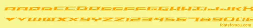 フォントTriremeacadital – オレンジの文字が黄色の背景にあります。