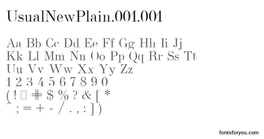 Czcionka UsualNewPlain.001.001 – alfabet, cyfry, specjalne znaki