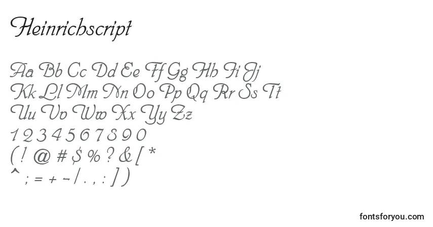 Heinrichscript Font – alphabet, numbers, special characters