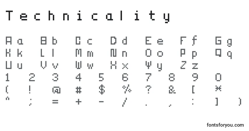 A fonte Technicality – alfabeto, números, caracteres especiais