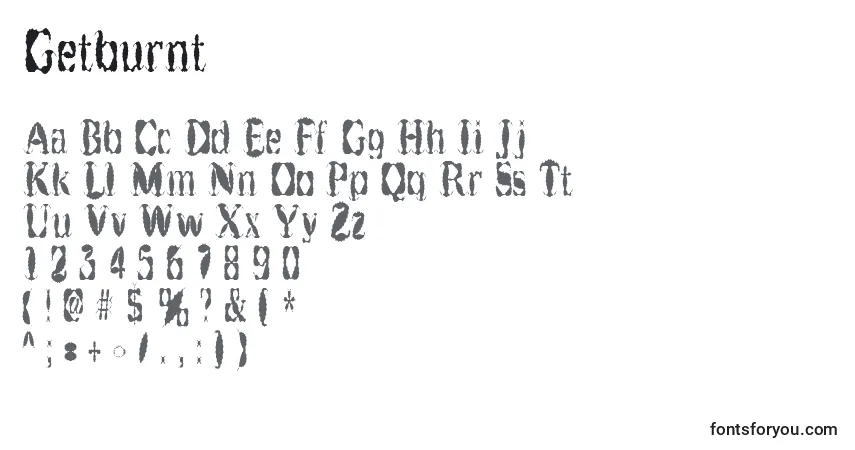 Czcionka Getburnt – alfabet, cyfry, specjalne znaki