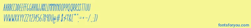 AracneUltraCondensedRegularItalic-Schriftart – Blaue Schriften auf gelbem Hintergrund