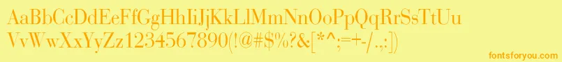 フォントRothnicndNorma – オレンジの文字が黄色の背景にあります。