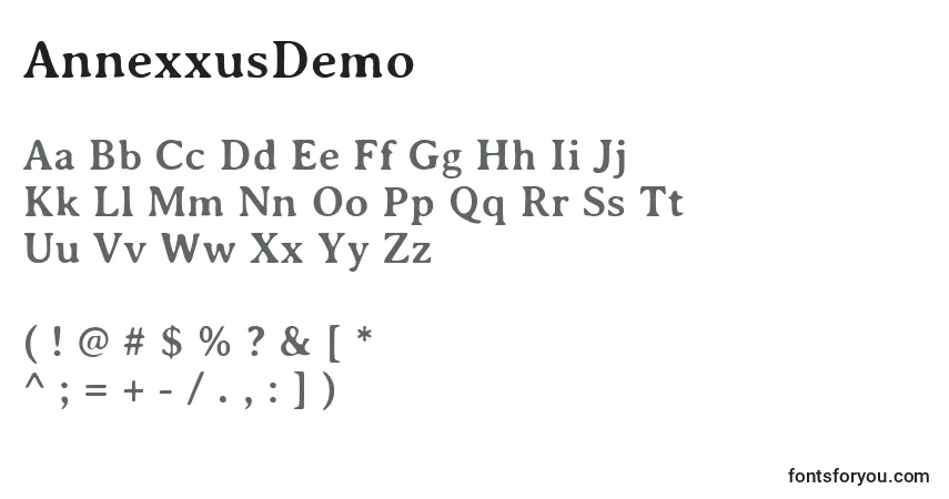 Schriftart AnnexxusDemo – Alphabet, Zahlen, spezielle Symbole