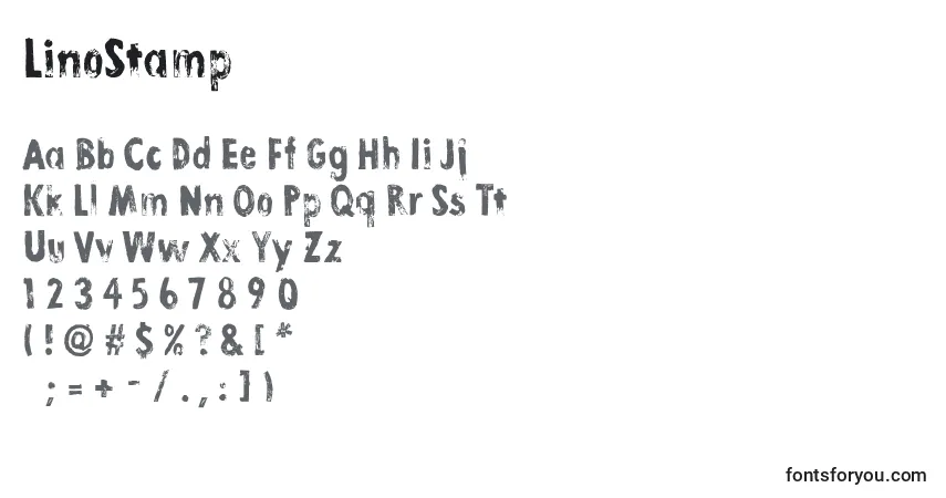 A fonte LinoStamp – alfabeto, números, caracteres especiais