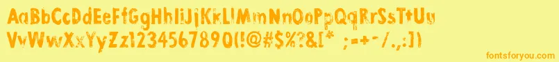 フォントLinoStamp – オレンジの文字が黄色の背景にあります。