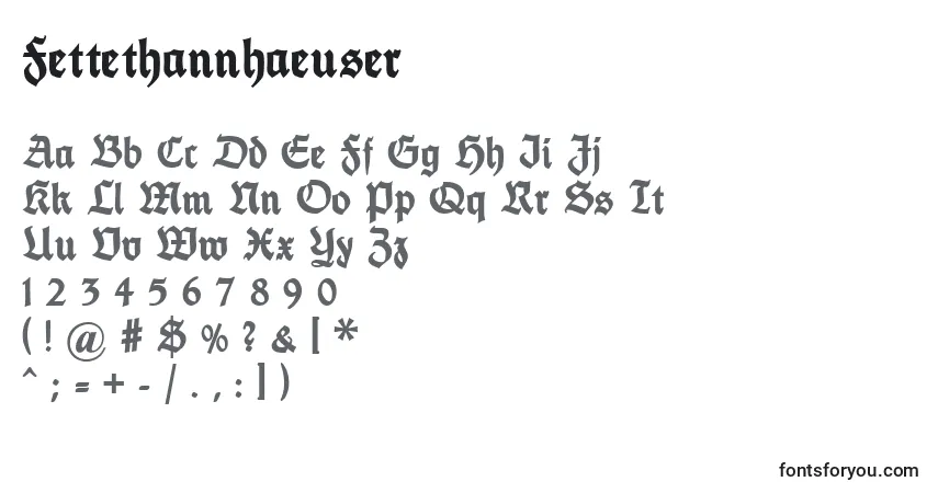 Шрифт Fettethannhaeuser – алфавит, цифры, специальные символы