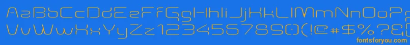 フォントAunchanted Thin Expanded – オレンジ色の文字が青い背景にあります。
