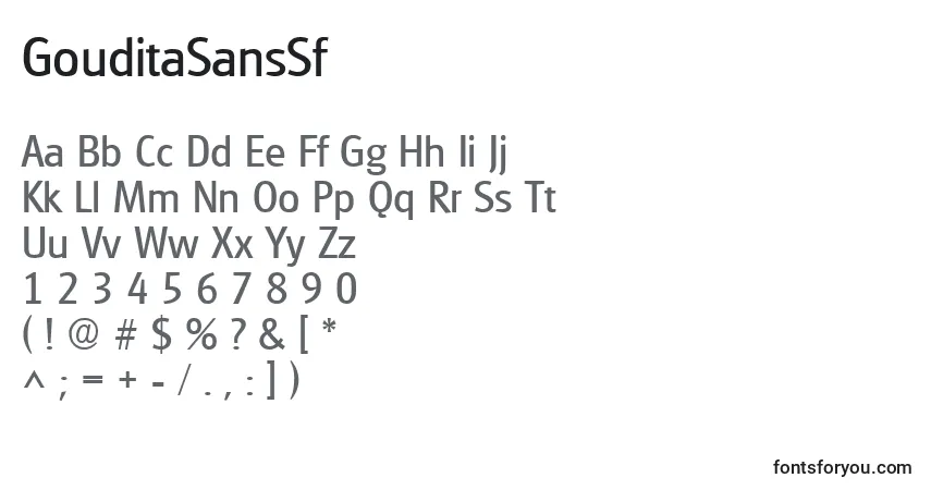 A fonte GouditaSansSf – alfabeto, números, caracteres especiais