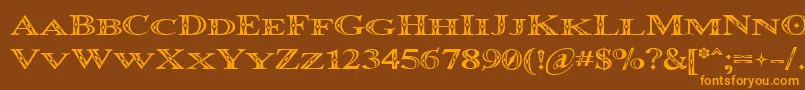 OccoluchiMinicaps-Schriftart – Orangefarbene Schriften auf braunem Hintergrund