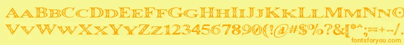 OccoluchiMinicaps-Schriftart – Orangefarbene Schriften auf gelbem Hintergrund