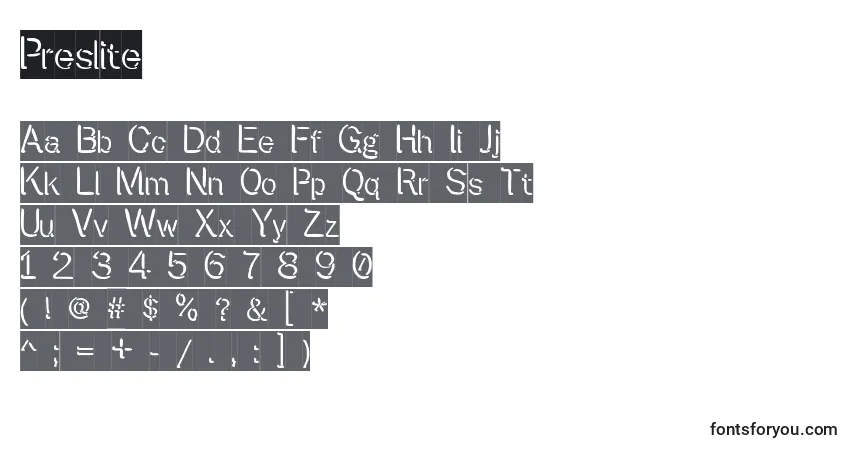 Schriftart Preslite – Alphabet, Zahlen, spezielle Symbole