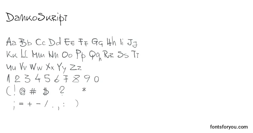 Czcionka DankoSkript – alfabet, cyfry, specjalne znaki