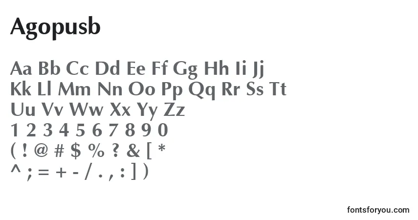 Schriftart Agopusb – Alphabet, Zahlen, spezielle Symbole